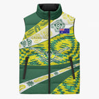 Personalised Australia Swimming Athlete Sleeveless Puffer Jacket Aboriginal Pattern Freestyle Swimmer Patriotic