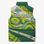 Personalised Australia Swimming Athlete Sleeveless Puffer Jacket Aboriginal Pattern Freestyle Swimmer Patriotic