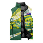 Personalised Australia Swimming Athlete Sleeveless Puffer Jacket Aboriginal Pattern Freestyle Swimmer Patriotic