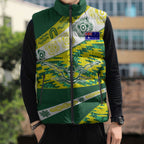 Personalised Australia Swimming Athlete Sleeveless Puffer Jacket Aboriginal Pattern Freestyle Swimmer Patriotic