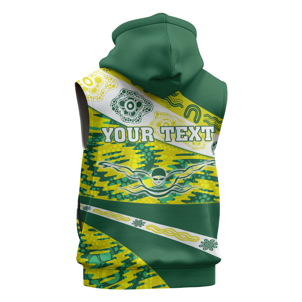 Personalised Australia Swimming Athlete Sleeveless Zip Hoodie Aboriginal Pattern Freestyle Swimmer Patriotic