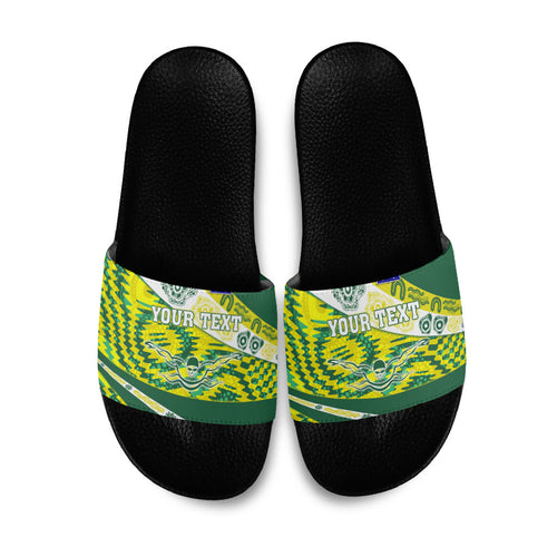 Personalised Australia Swimming Athlete Slide Sandals Aboriginal Pattern Freestyle Swimmer Patriotic