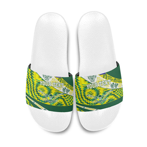 Personalised Australia Swimming Athlete Slide Sandals Aboriginal Pattern Freestyle Swimmer Patriotic