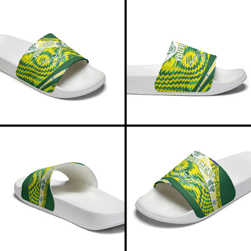 Personalised Australia Swimming Athlete Slide Sandals Aboriginal Pattern Freestyle Swimmer Patriotic