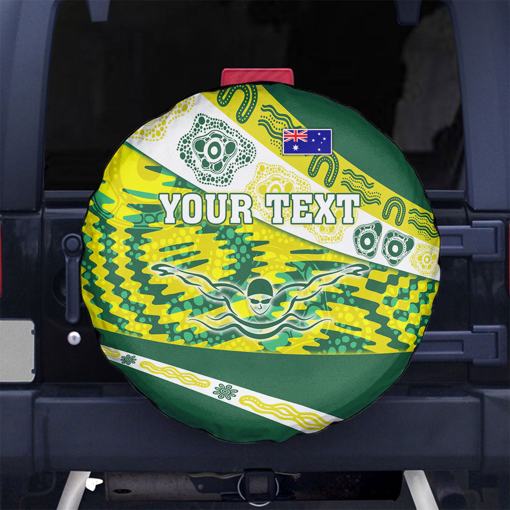 Personalised Australia Swimming Athlete Spare Tire Cover Aboriginal Pattern Freestyle Swimmer Patriotic