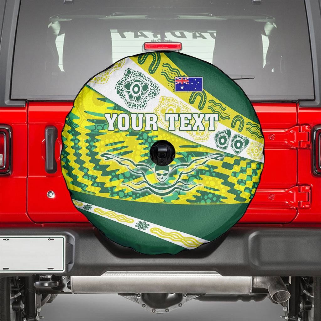 Personalised Australia Swimming Athlete Spare Tire Cover Aboriginal Pattern Freestyle Swimmer Patriotic
