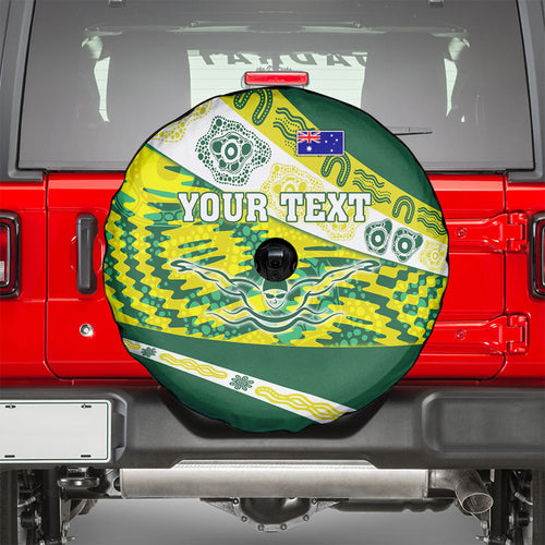 Personalised Australia Swimming Athlete Spare Tire Cover Aboriginal Pattern Freestyle Swimmer Patriotic