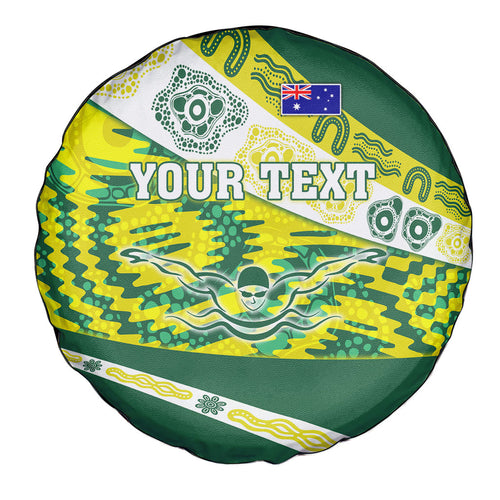 Personalised Australia Swimming Athlete Spare Tire Cover Aboriginal Pattern Freestyle Swimmer Patriotic