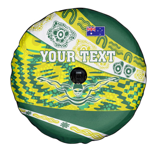 Personalised Australia Swimming Athlete Spare Tire Cover Aboriginal Pattern Freestyle Swimmer Patriotic