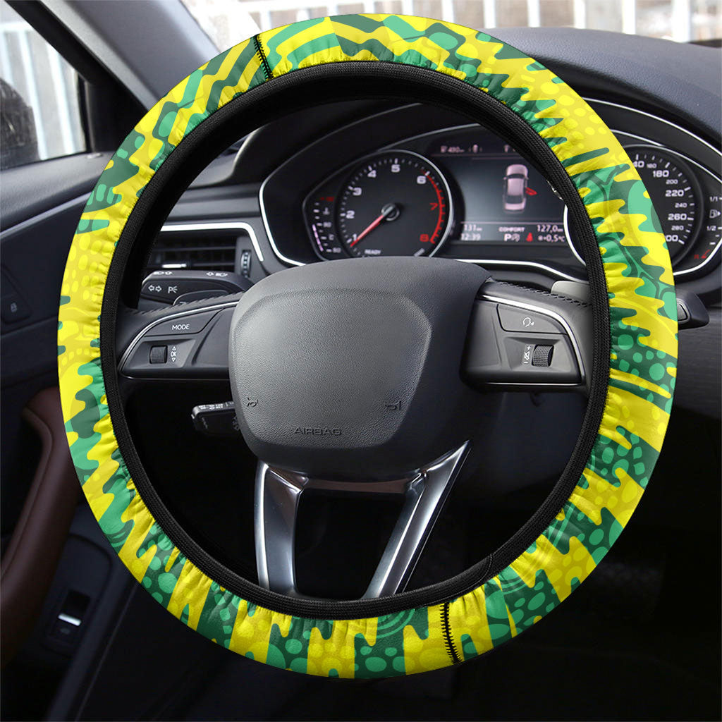 Australia Swimming Athlete Steering Wheel Cover Aboriginal Pattern Freestyle Swimmer Patriotic