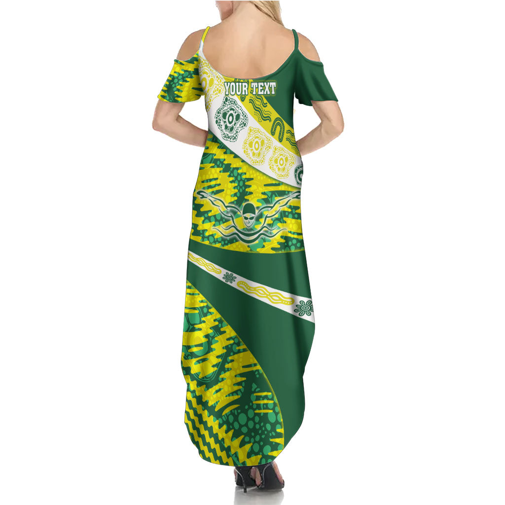 Personalised Australia Swimming Athlete Summer Maxi Dress Aboriginal Pattern Freestyle Swimmer Patriotic