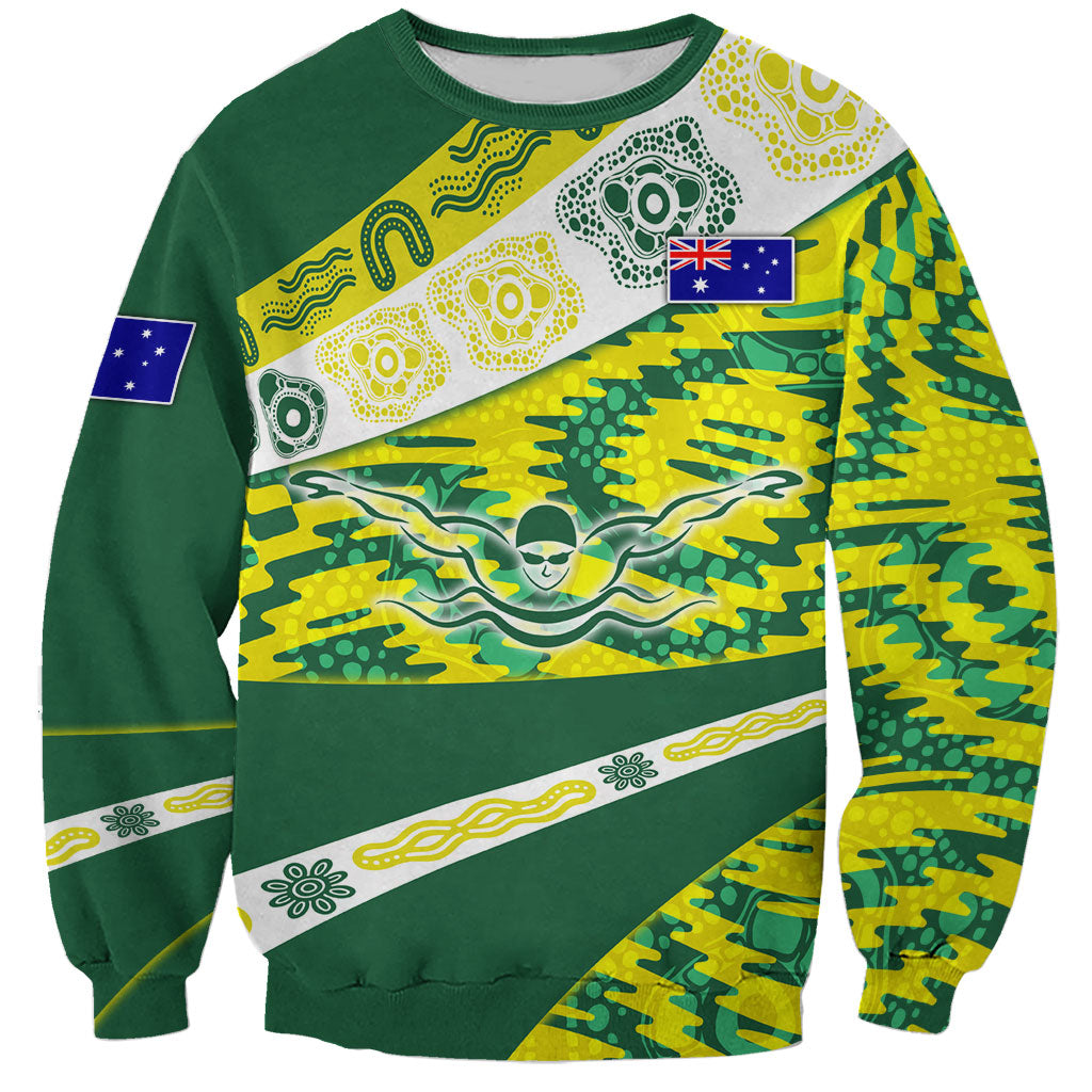 Personalised Australia Swimming Athlete Sweatshirt Aboriginal Pattern Freestyle Swimmer Patriotic