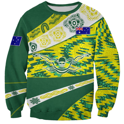 Personalised Australia Swimming Athlete Sweatshirt Aboriginal Pattern Freestyle Swimmer Patriotic