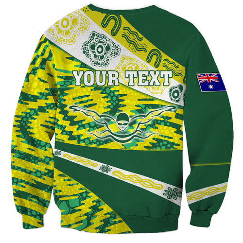 Personalised Australia Swimming Athlete Sweatshirt Aboriginal Pattern Freestyle Swimmer Patriotic