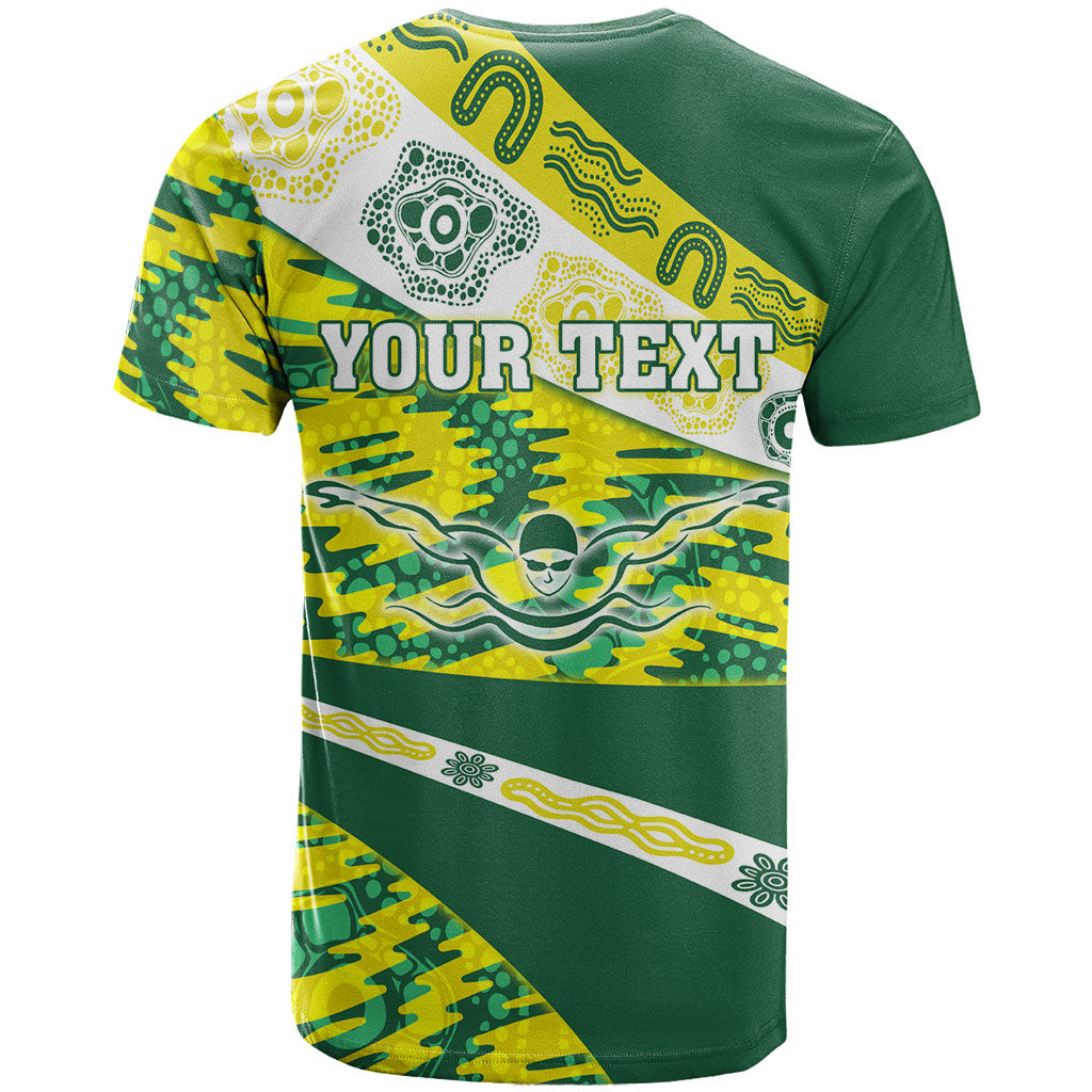 Personalised Australia Swimming Athlete T Shirt Aboriginal Pattern Freestyle Swimmer Patriotic
