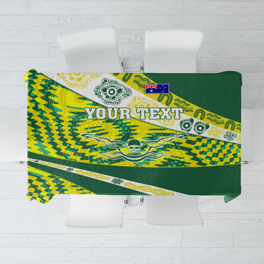 Personalised Australia Swimming Athlete Tablecloth Aboriginal Pattern Freestyle Swimmer Patriotic