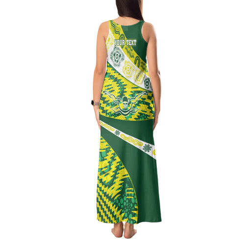 Personalised Australia Swimming Athlete Tank Maxi Dress Aboriginal Pattern Freestyle Swimmer Patriotic