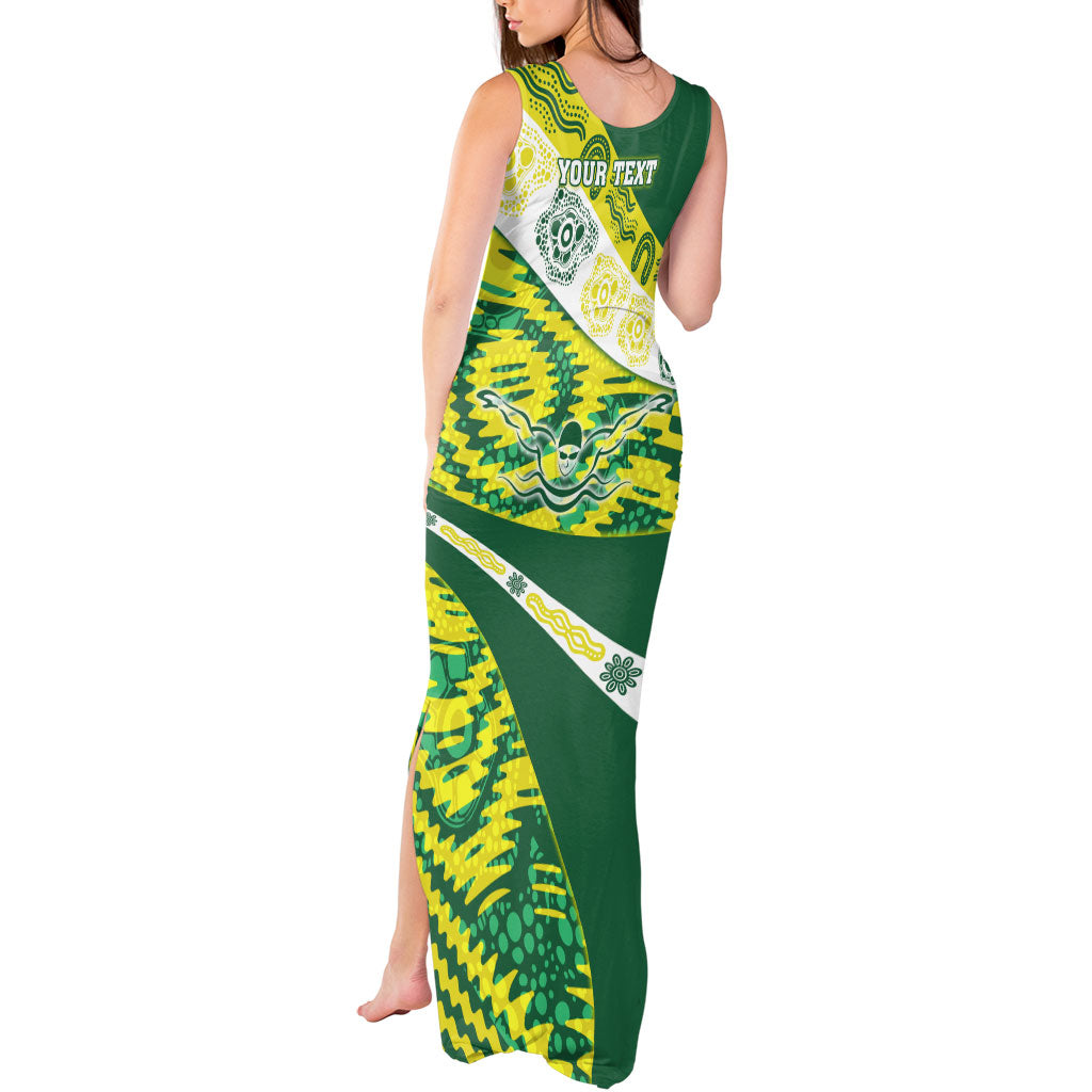 Personalised Australia Swimming Athlete Tank Maxi Dress Aboriginal Pattern Freestyle Swimmer Patriotic