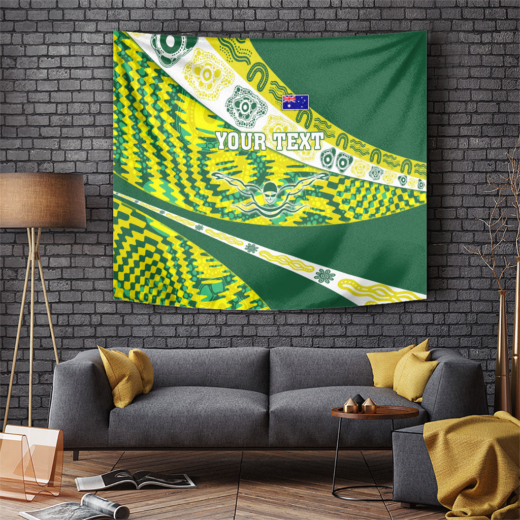 Personalised Australia Swimming Athlete Tapestry Aboriginal Pattern Freestyle Swimmer Patriotic