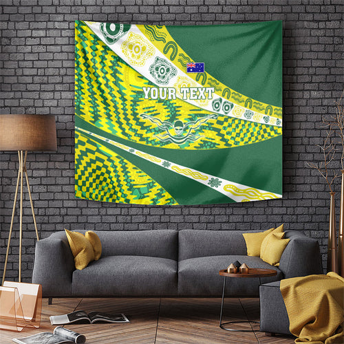 Personalised Australia Swimming Athlete Tapestry Aboriginal Pattern Freestyle Swimmer Patriotic