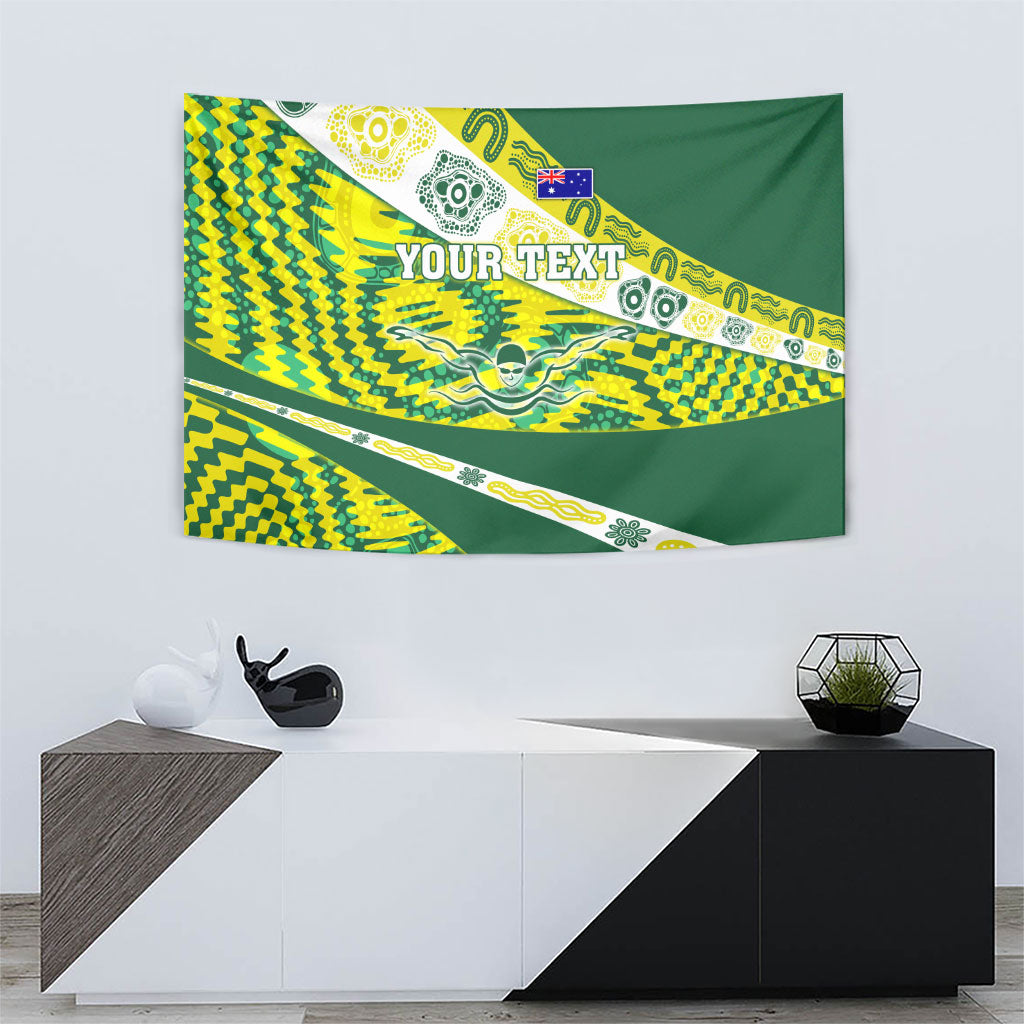 Personalised Australia Swimming Athlete Tapestry Aboriginal Pattern Freestyle Swimmer Patriotic