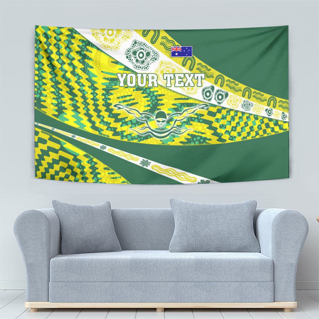 Personalised Australia Swimming Athlete Tapestry Aboriginal Pattern Freestyle Swimmer Patriotic