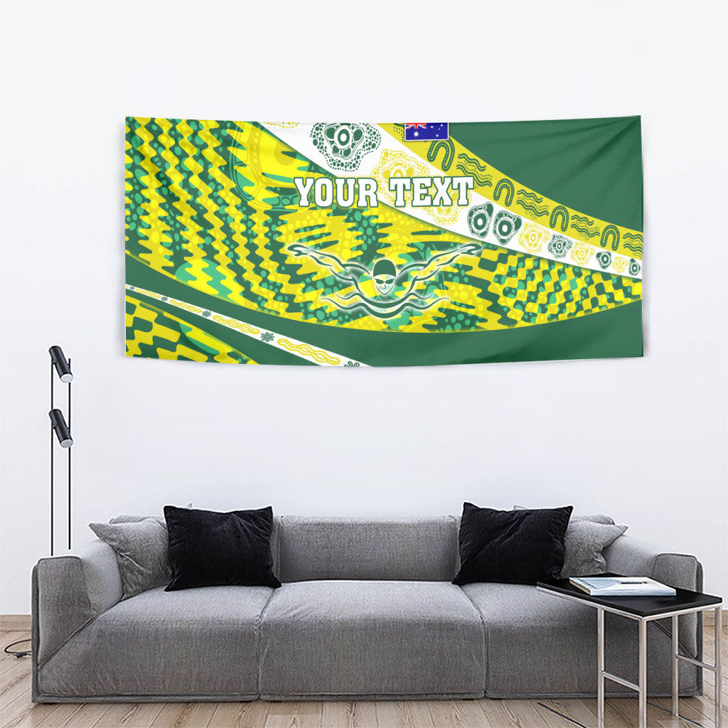 Personalised Australia Swimming Athlete Tapestry Aboriginal Pattern Freestyle Swimmer Patriotic