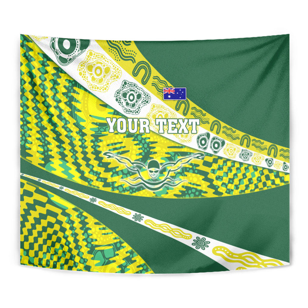 Personalised Australia Swimming Athlete Tapestry Aboriginal Pattern Freestyle Swimmer Patriotic