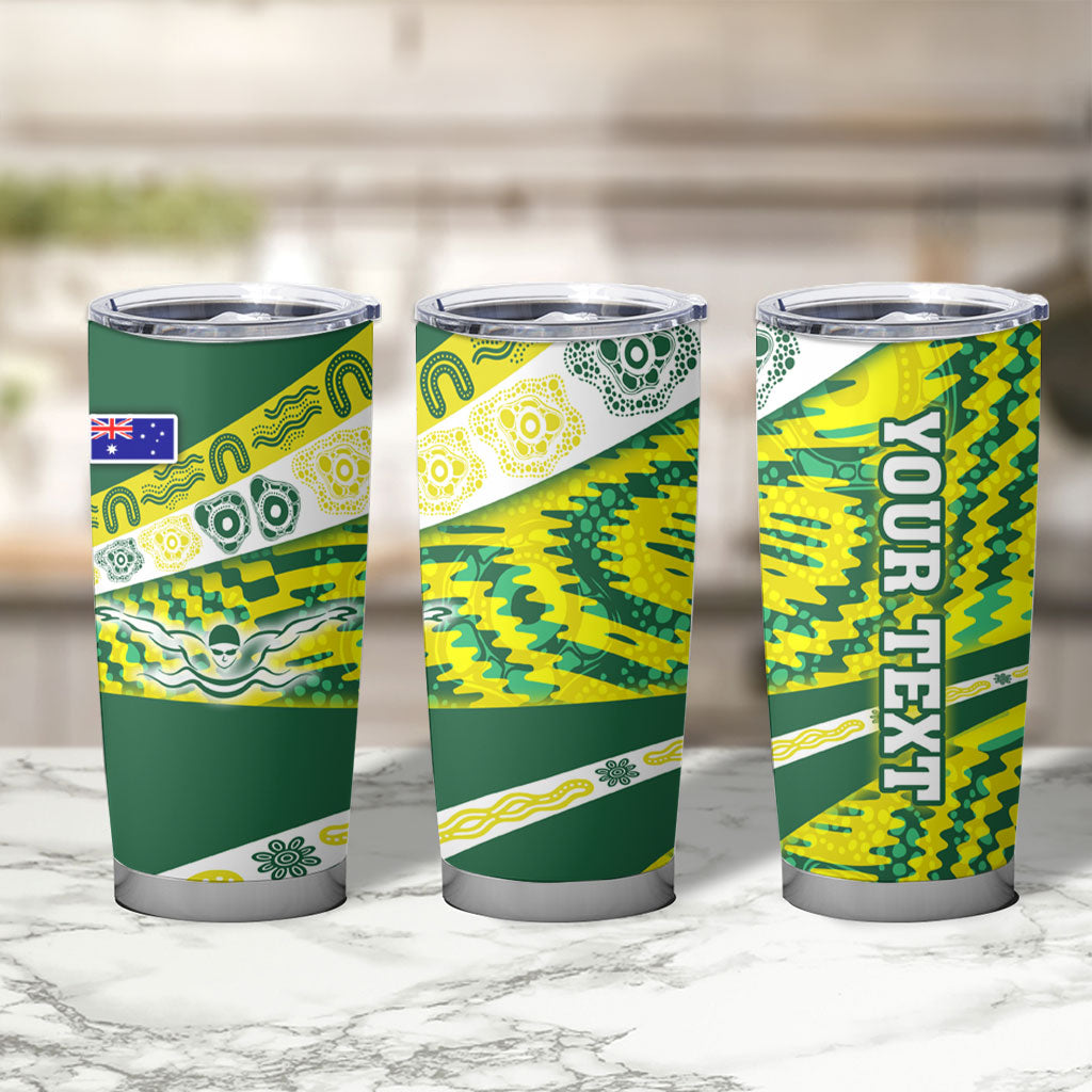 Personalised Australia Swimming Athlete Tumbler Cup Aboriginal Pattern Freestyle Swimmer Patriotic