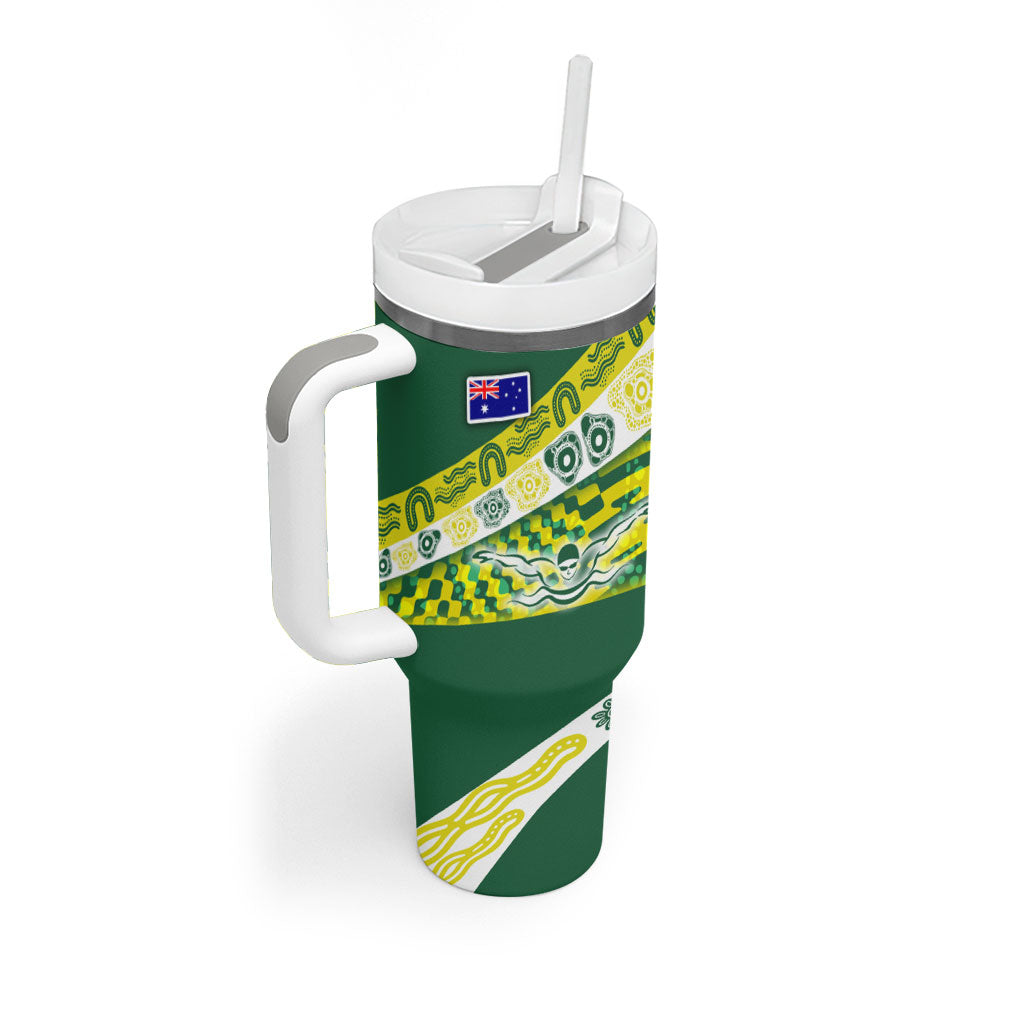 Personalised Australia Swimming Athlete Tumbler With Handle Aboriginal Pattern Freestyle Swimmer Patriotic