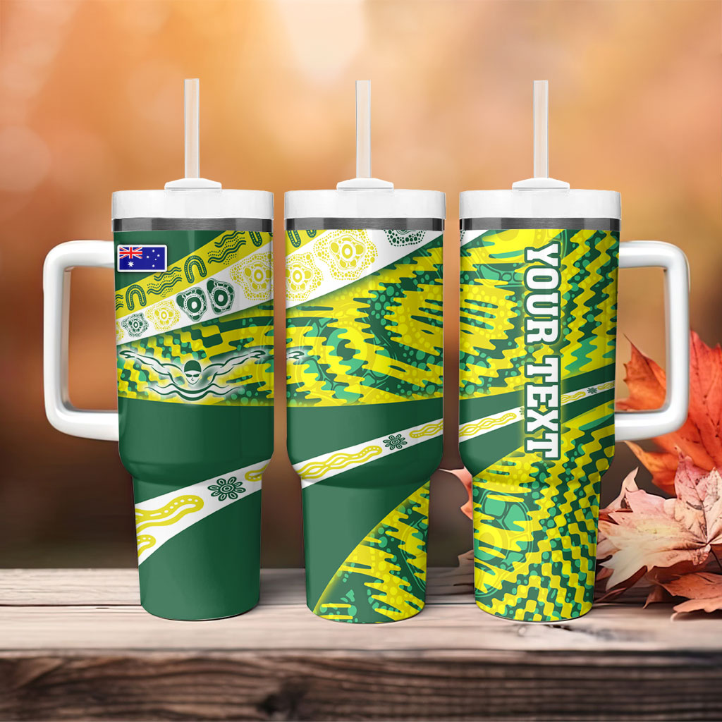 Personalised Australia Swimming Athlete Tumbler With Handle Aboriginal Pattern Freestyle Swimmer Patriotic
