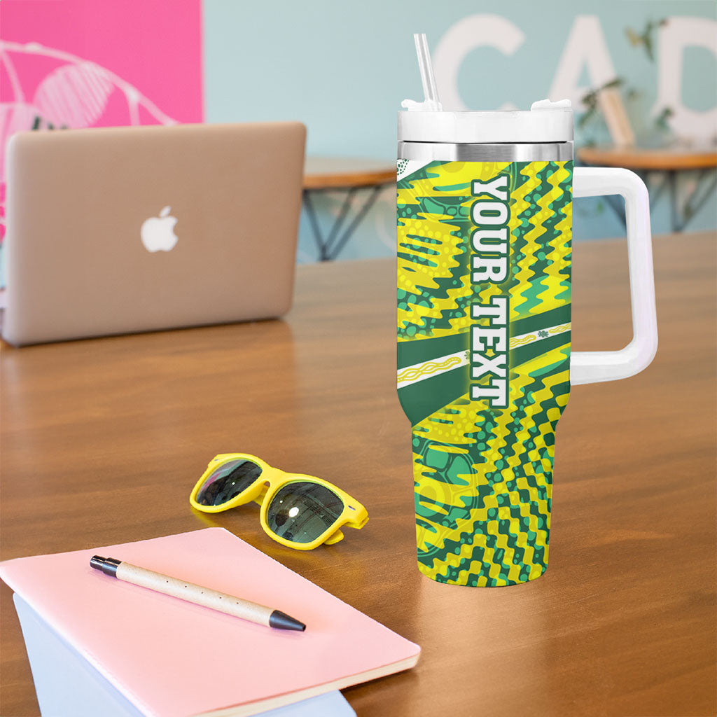 Personalised Australia Swimming Athlete Tumbler With Handle Aboriginal Pattern Freestyle Swimmer Patriotic