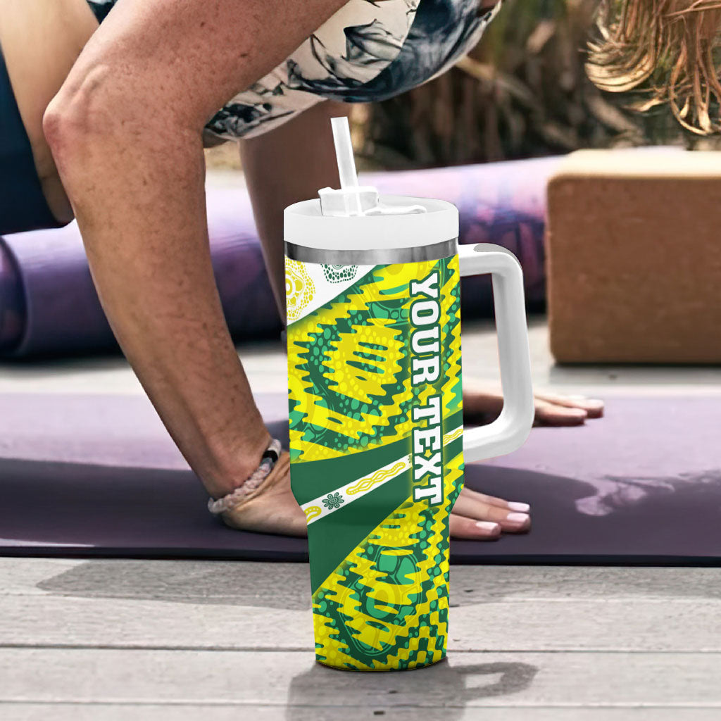 Personalised Australia Swimming Athlete Tumbler With Handle Aboriginal Pattern Freestyle Swimmer Patriotic