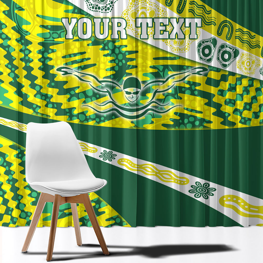 Personalised Australia Swimming Athlete Window Curtain Aboriginal Pattern Freestyle Swimmer Patriotic