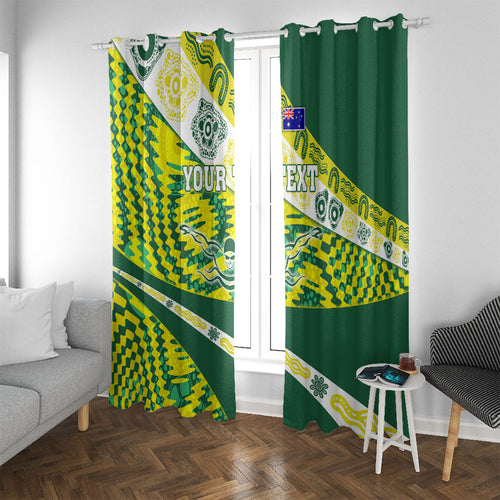 Personalised Australia Swimming Athlete Window Curtain Aboriginal Pattern Freestyle Swimmer Patriotic