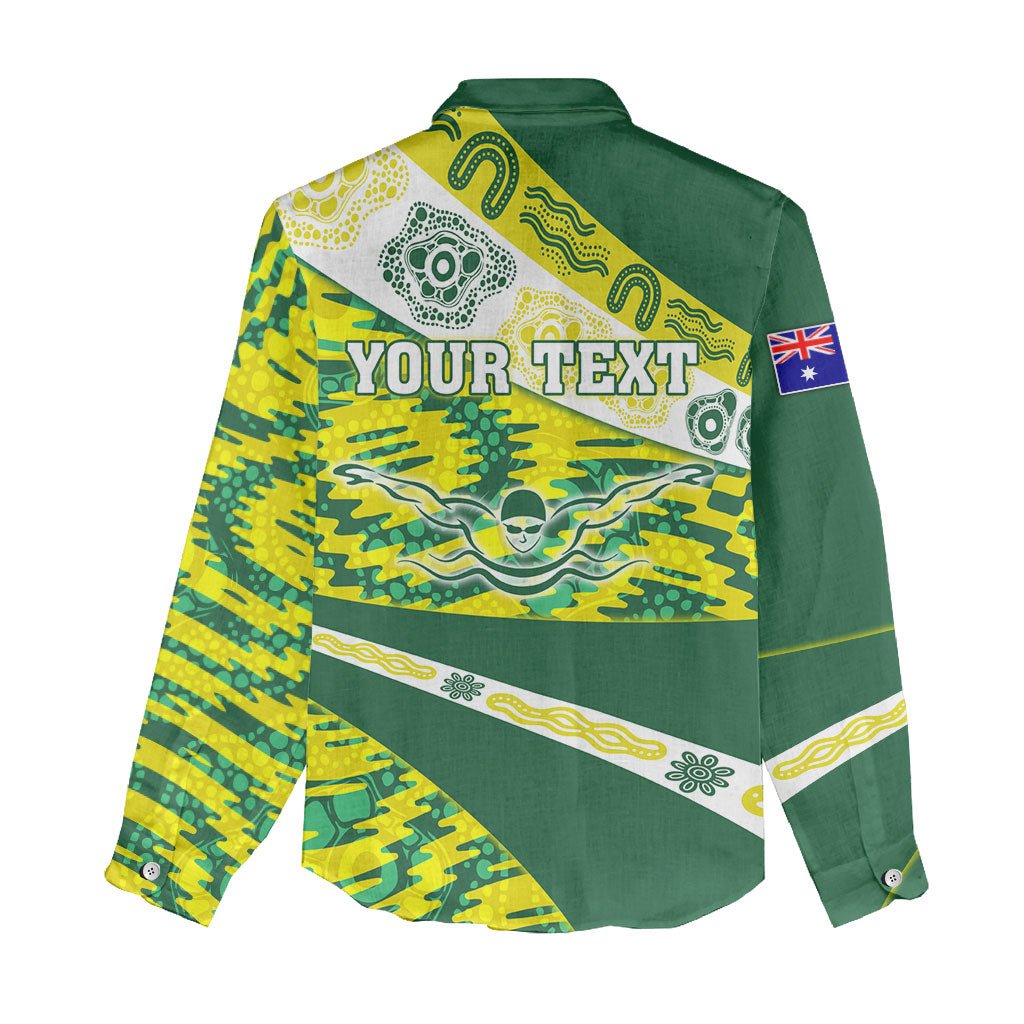 Personalised Australia Swimming Athlete Women Casual Shirt Aboriginal Pattern Freestyle Swimmer Patriotic