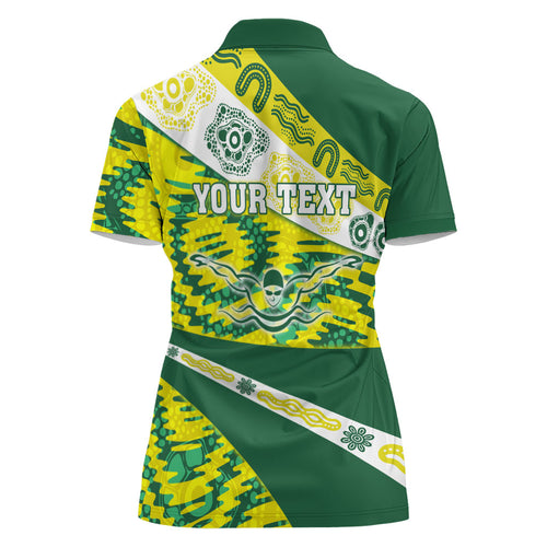 Personalised Australia Swimming Athlete Women Polo Shirt Aboriginal Pattern Freestyle Swimmer Patriotic