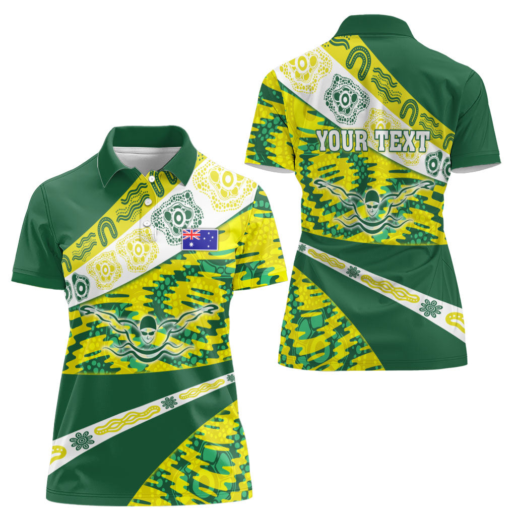 Personalised Australia Swimming Athlete Women Polo Shirt Aboriginal Pattern Freestyle Swimmer Patriotic
