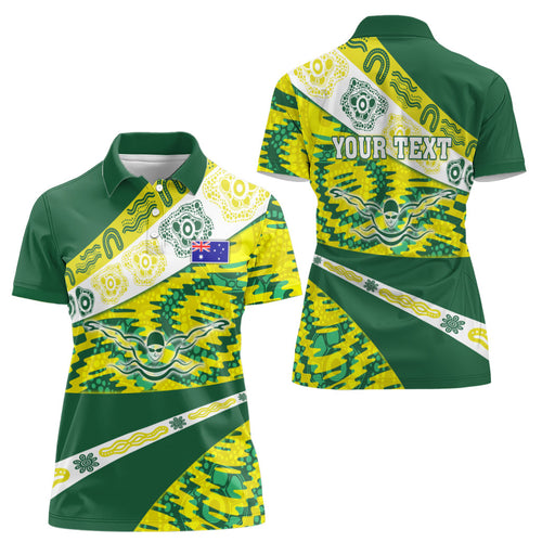 Personalised Australia Swimming Athlete Women Polo Shirt Aboriginal Pattern Freestyle Swimmer Patriotic