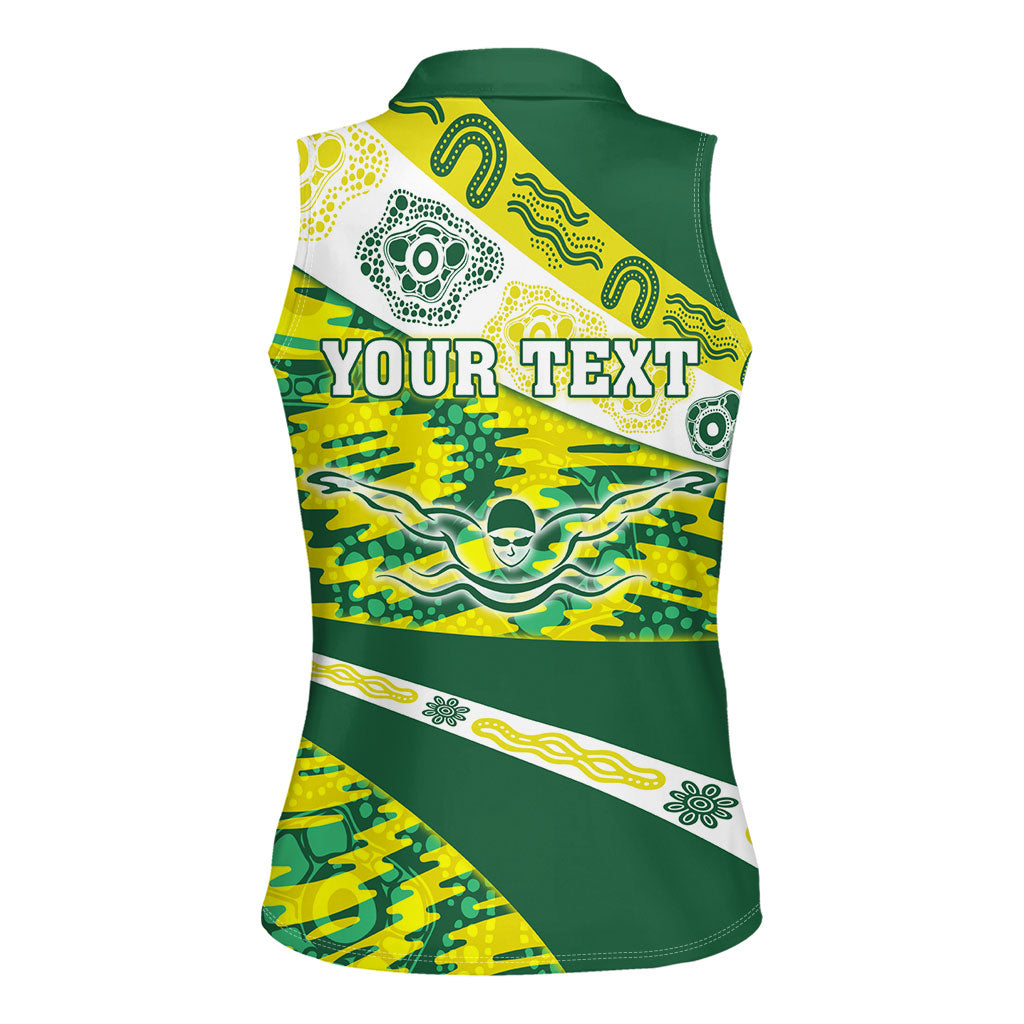 Personalised Australia Swimming Athlete Women Sleeveless Polo Shirt Aboriginal Pattern Freestyle Swimmer Patriotic