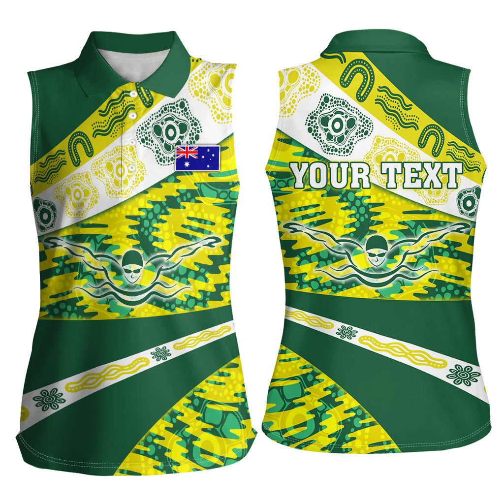 Personalised Australia Swimming Athlete Women Sleeveless Polo Shirt Aboriginal Pattern Freestyle Swimmer Patriotic