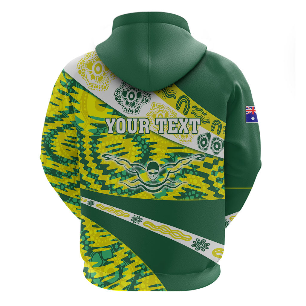 Personalised Australia Swimming Athlete Zip Hoodie Aboriginal Pattern Freestyle Swimmer Patriotic