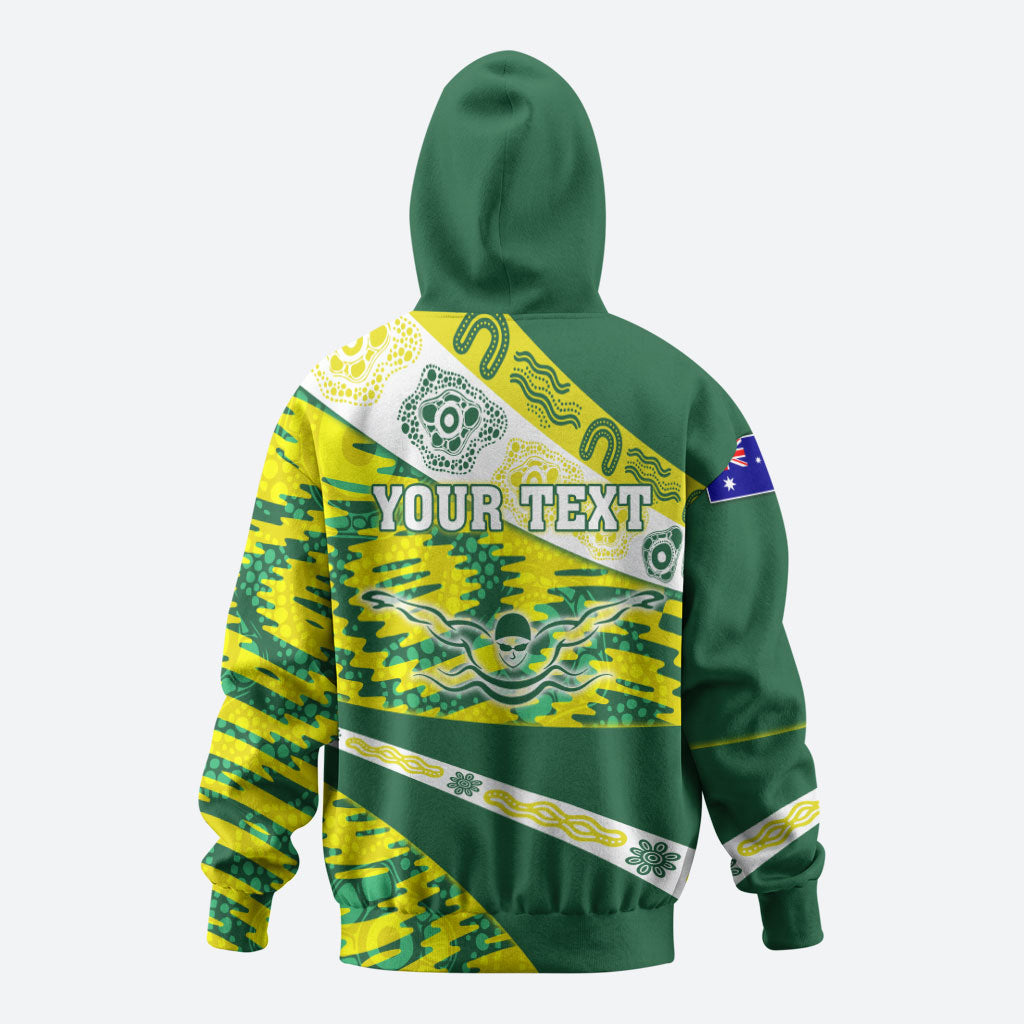 Personalised Australia Swimming Athlete Zip Hoodie Aboriginal Pattern Freestyle Swimmer Patriotic