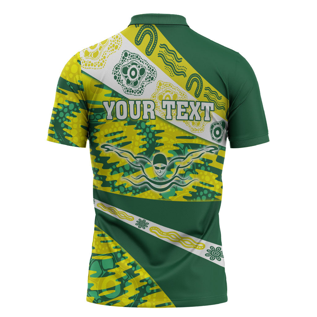 Personalised Australia Swimming Athlete Zipper Polo Shirt Aboriginal Pattern Freestyle Swimmer Patriotic