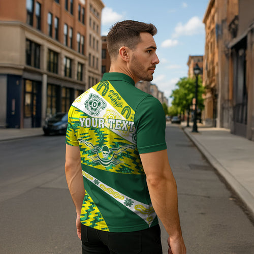 Personalised Australia Swimming Athlete Zipper Polo Shirt Aboriginal Pattern Freestyle Swimmer Patriotic