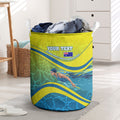 Personalized Australia Water Polo Swimmer Laundry Basket Dynamic Swimmer With Wave Pattern And National Colors