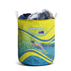 Personalized Australia Water Polo Swimmer Laundry Basket Dynamic Swimmer With Wave Pattern And National Colors