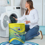 Personalized Australia Water Polo Swimmer Laundry Basket Dynamic Swimmer With Wave Pattern And National Colors