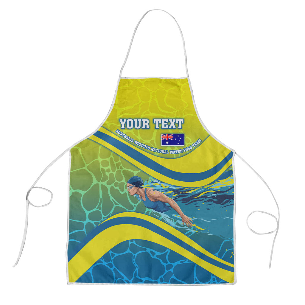 Personalized Australia Water Polo Swimmer Apron Dynamic Swimmer With Wave Pattern And National Colors