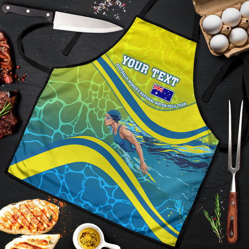 Personalized Australia Water Polo Swimmer Apron Dynamic Swimmer With Wave Pattern And National Colors
